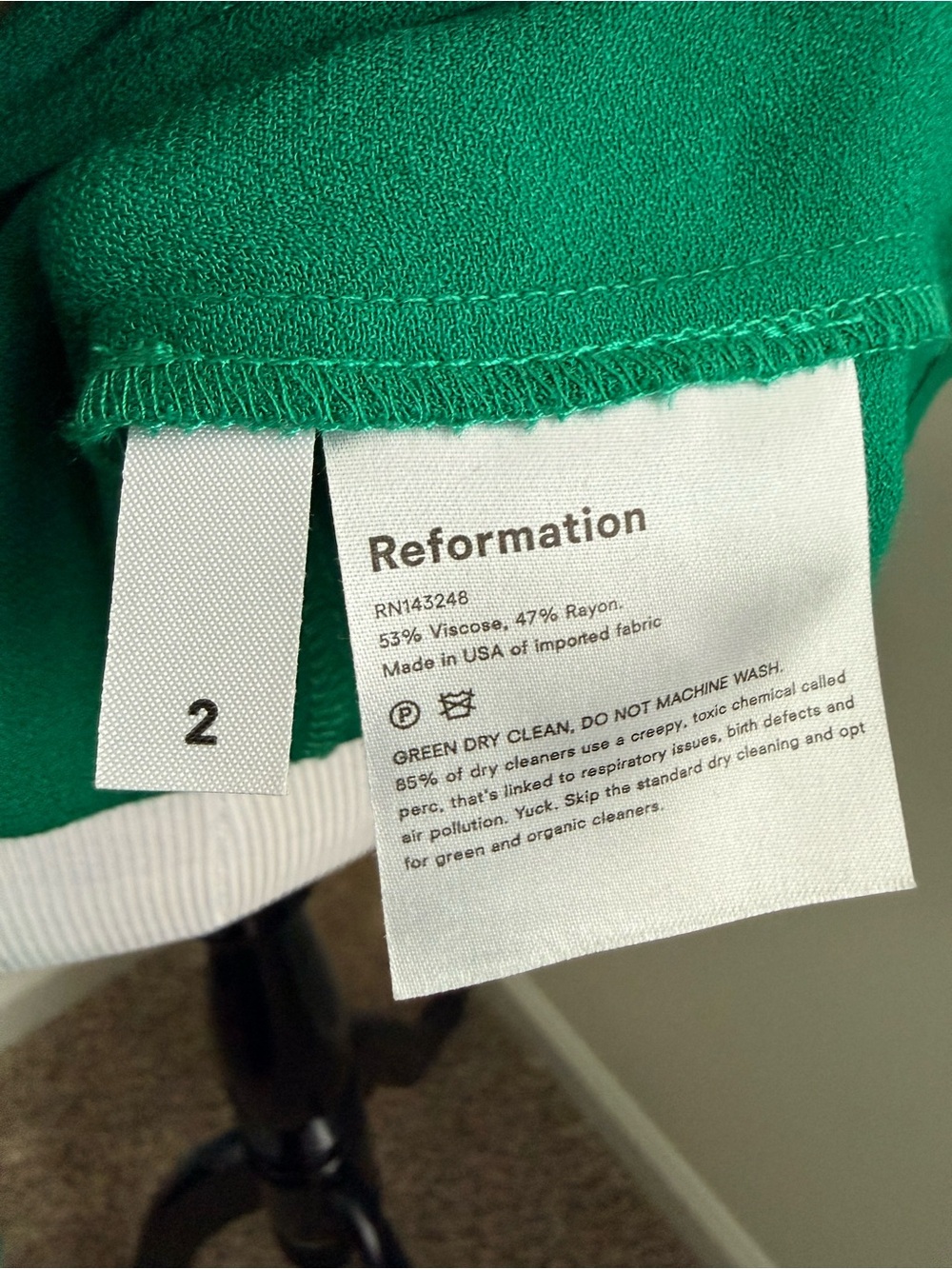 Reformation Lena Mini Short Dress Size Women’s 2 Green - Picture 5 of 7